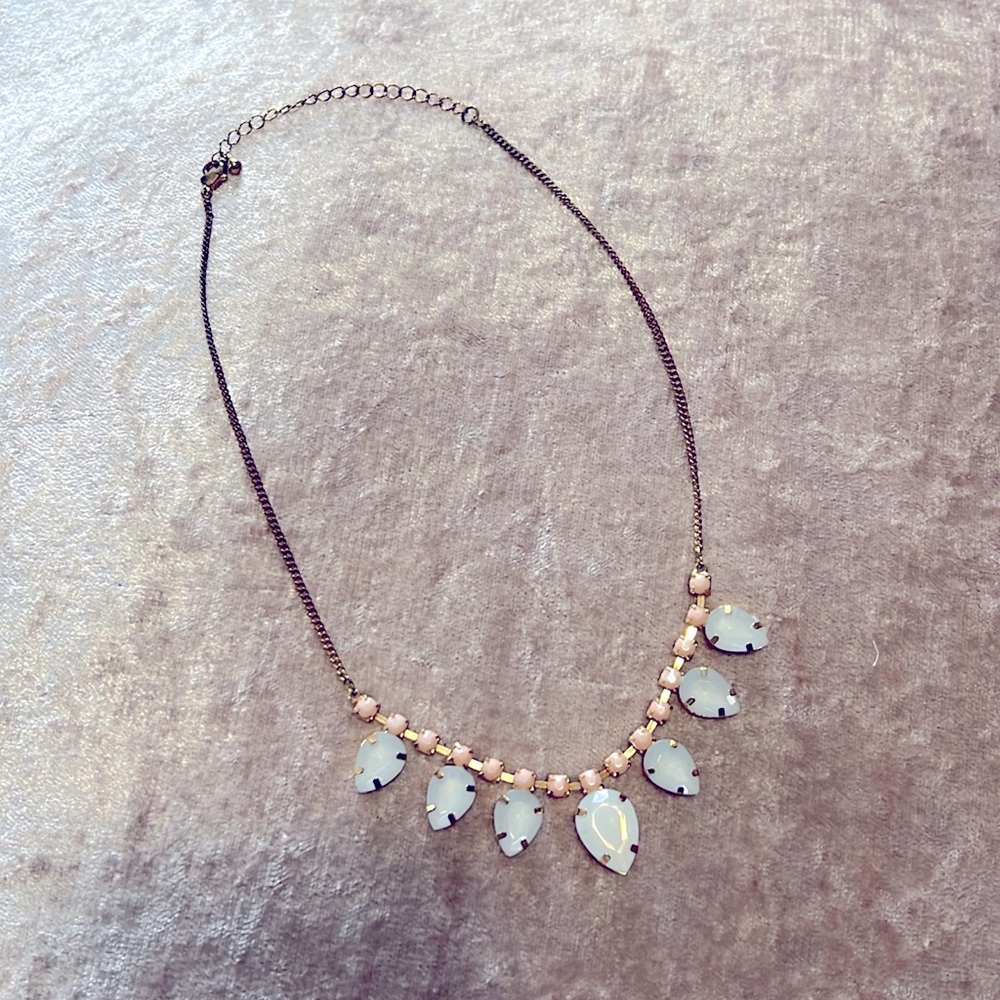 Dainty necklace with faux gemstones. Milky and pink.